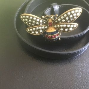 Gucci Black Calfskin Leather Queen Margaret Bee Belt